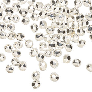 Bead, Czech fire-polished glass 1pkg1200, silver-plated, 4mm faceted round.