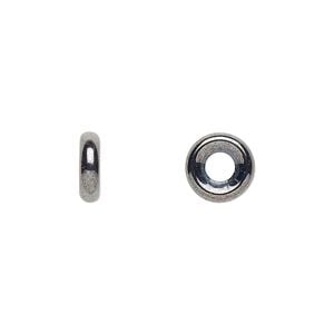 Bead, Czech pressed glass, hematite, 9.5x3mm ring. Sold per pkg of 50.