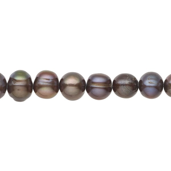 Freshwater pearl 1pkg1, semi-round, 14 inch dark copper peacock 7-9mm cultured image number 0