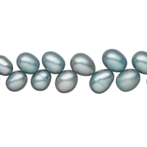 Freshwater pearl 1pkg1, herringbone-drilled rice, 14 inch blue-grey 7x6mm-8x7mm cultured image number 0