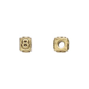 Bead 1pkg4 gold-plated pewter, 8x6mm rectangle / number 8, antique Dione&reg;