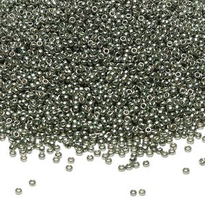 Seed bead, Miyuki 1pkg35g glass, #15 rocaille, Duracoat&reg; opaque galvanized sea green / outside dyed (RR-4215)