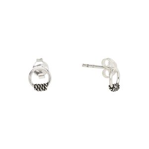 Earstud, Create Compliments&reg;, antiqued sterling silver, 7x6.5mm open round with twisted rope design. Sold per pair.