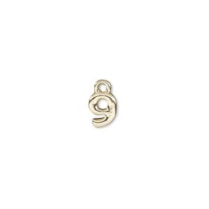 Charm, gold-finished "pewter" (zinc-based alloy), 7.5x6mm number 9. Sold per pkg of 2.
