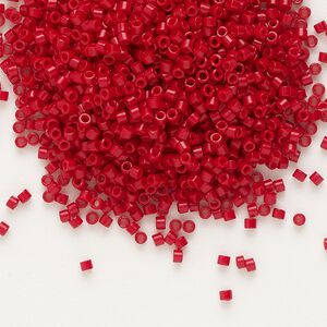 Seed bead, Delica&reg; 1pkg7.5g glass, #11 round, opaque semi-matte bright red orange / outside dyed (DB-0791)