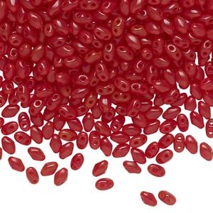 Bead, Preciosa Mini Twin&trade;, Mini Pressed Twin, Czech pressed glass, translucent dark red, 4x2.5mm oval with (2) 0.7mm holes. Sold per 50-gram pkg.