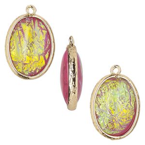 Drop, Opalized Ice&trade;, "opal" (resin) and gold-finished brass, light purple, 20x15mm double-sided oval. Sold per pkg of 4.
