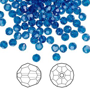 Bead 144pk Capri blue, Crystal Passions&reg; 4mm round 5000