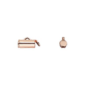 End bar, copper-plated brass, 10x4mm round tube with fold-in ends, 2.75-3mm inside diameter. Sold per pkg of 10.