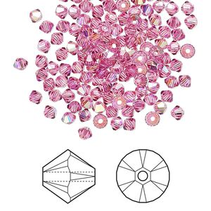 Bead 1440pk rose AB, Swarovski&reg; 3mm XILION bicone 5328