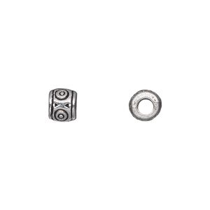 Bead 1pkg50 silver-plated "pewter", 6mm drum, antique