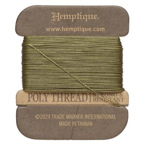 Thread, Hemptique&reg;, polyester, pkg/32 yards, sage, 0.45mm 3-ply round.