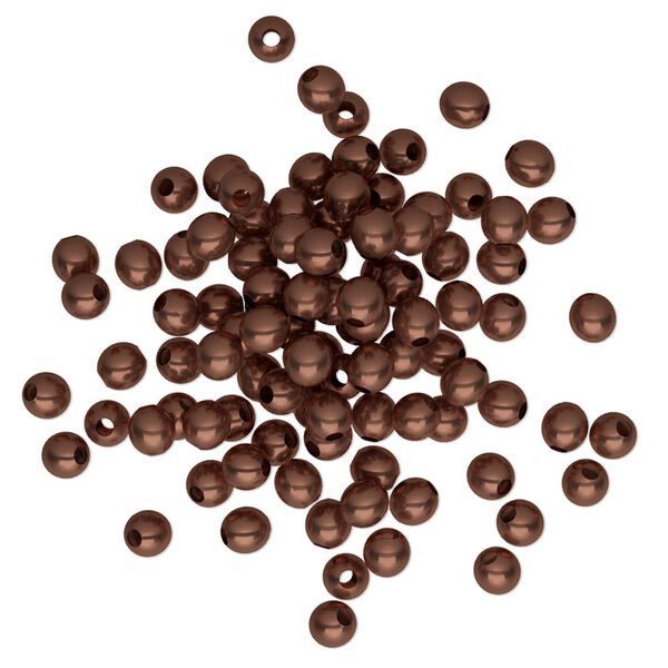 Bead 1pkg100 copper-plated, 3mm round, brass antique image number 0
