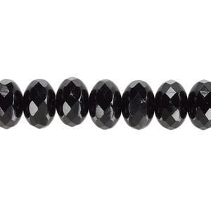 Bead, Czech fire-polished glass, jet, 11x7mm faceted rondelle. Sold per 15-1/2" to 16" strand.