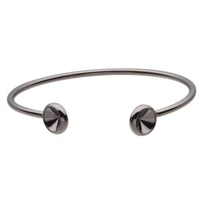 Bracelet, Almost Instant Jewelry&reg;, cuff, black-finished brass, 11mm wide with (2) SS39 rivoli glue-in settings, 7 inches. Sold individually.