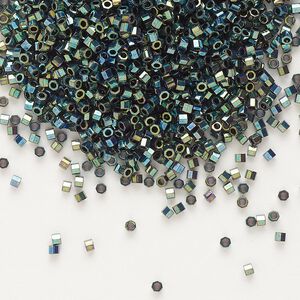 Seed bead, Delica&reg;, glass, pkg/250g, #11 cut, opaque metallic iris dark green (DBC-0027).
