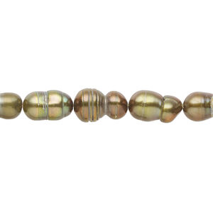 Freshwater pearl 1pkg1, rice, 15 inch iris bronze 9x4mm-18x7mm cultured