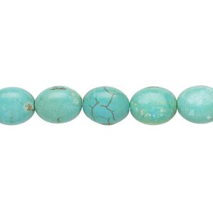 Bead, "turquoise" (resin) (imitation), light teal green, 10x9mm-11x9mm puffed oval. Sold per 15-inch strand.