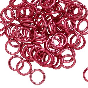 Jump ring 1pkg100 aluminum, 8mm round, 16 gauge / 5.4mm inside diameter / dark pink