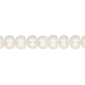 Pearl, White Lotus&trade;, cultured freshwater (bleached), white, 7.5-8mm button, B grade, Mohs hardness 2-1/2 to 4. Sold per 15-1/2" to 16" strand.