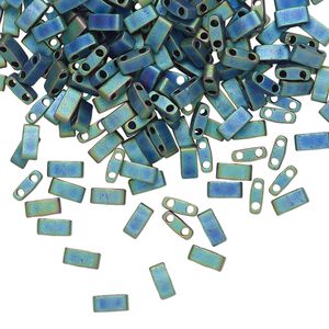 Seed bead, TILA&reg;, glass, pkg/40g, 5x2.3mm half tila rectangle, opaque matte metallic iris blue, (HTL-2064).