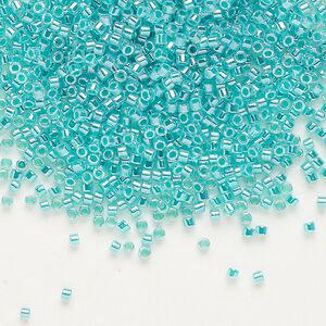 Seed bead, Delica&reg;, glass, pkg/7.5g, #11 round, opaque inside dyed color luster aqua green (DB-0238).