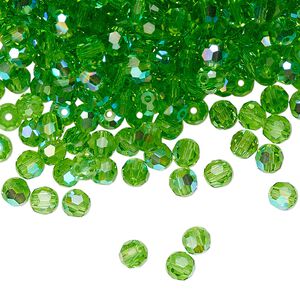 Bead 144pk peridot AB, Preciosa Czech crystal 4mm round
