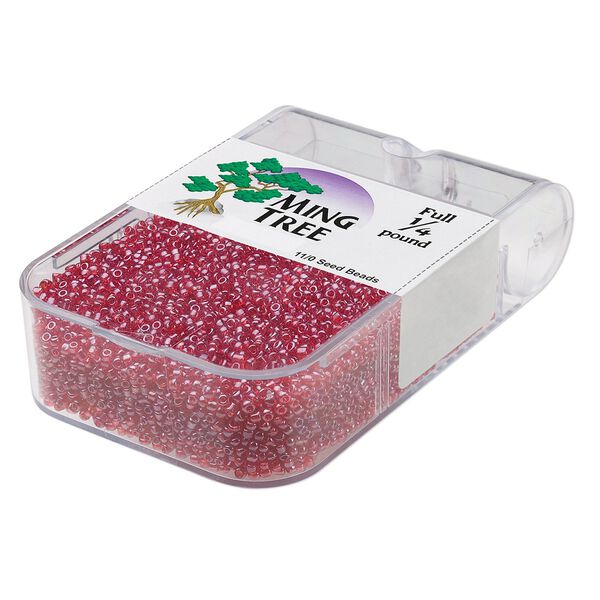 Seed bead, Ming Tree&trade;, glass, pkg/1/4 pound, #11 round, translucent luster red. image number 0