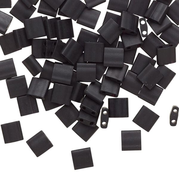 Seed bead, TILA&reg;, glass, pkg/10g, 5mm full tila square, opaque matte black, (TL-401F). image number 0