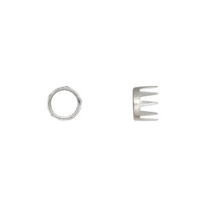 Rhinestone mount, imitation rhodium-plated brass, 7x5mm with SS30 rose or rose 5-prong rim setting. Sold per pkg of 100.