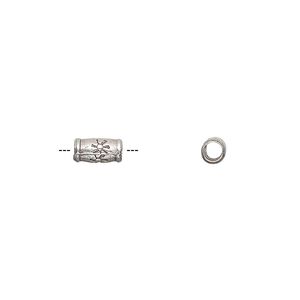 Bead 1pkg2 sterling silver, 6x3mm tube flower, antiqued Hill Tribes