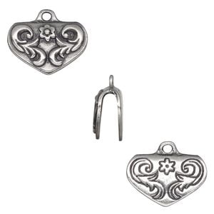 Crimp end, TierraCast&reg;, Spring Round Up collection, pewter (tin-based alloy), 22x15mm 2-sided scrollwork, 2.4mm inside diameter. Sold per pkg of 10.
