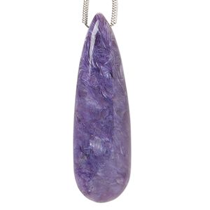 Charoite 1pkg1, hand-cut top-drilled puffed teardrop bead natural 35x11mm-38x12mm