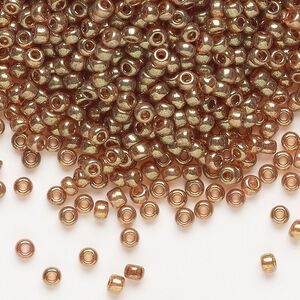 Seed bead, Miyuki, glass, pkg/50g, #8 rocaille, translucent gold luster topaz (RR-311).