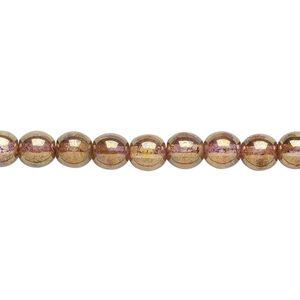 Bead, Czech glass druk, translucent copper luster, 6mm round. Sold per 15-1/2" to 16" strand.