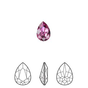 Fancy stone 4pk dark rose foil back, Crystal Passions&reg; 10x7mm pear 4320