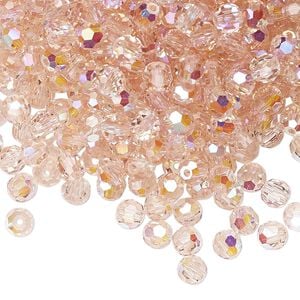 Bead 24pk light rose AB, Preciosa Czech crystal 4mm round