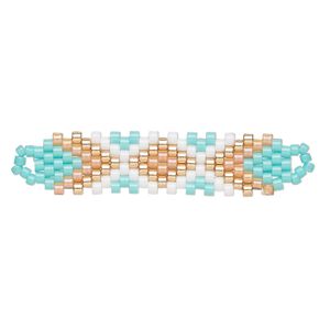 Focal, Creative Touch, glass, turquoise blue / salmon / multicolored, 35x9mm double-sided rectangle. Sold individually.