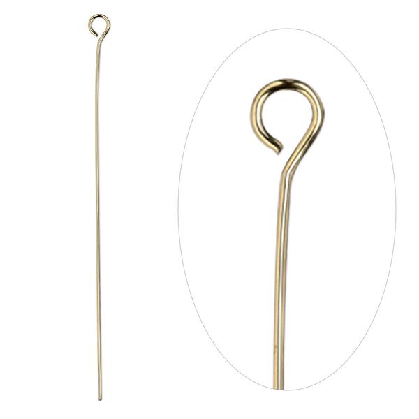 Eye pin 1pkg100 gold-plated, 2 inch, 24 gauge brass image number 0