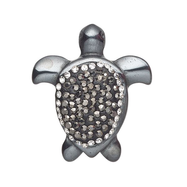 Hemalyke&trade; / brass / glass rhinestone 1pkg1, silver-finished 1-sided turtle focal 33x29mm image number 0