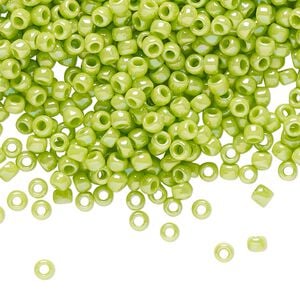 Seed bead, TOHO BEADS&reg;, glass, pkg/7.5g, #8 round, opaque rainbow sour apple (TR-08-404).