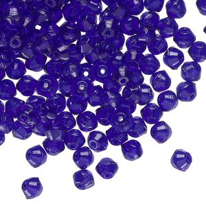 Bead, Czech pressed glass, translucent cobalt blue, 5x4mm bicone. Sold per 1-ounce pkg, approximately 265 beads.