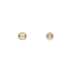 Bead 1pkg10 14Kt gold-filled, 5mm corrugated round