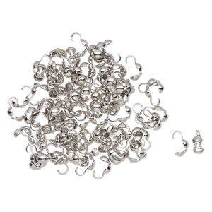 Bead tip bottom clamp-on 1pkg100 silver-finished, 8x4mm / open loop / 0.029 inch inside diameter, brass / antiqued
