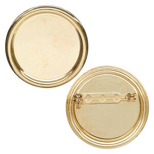 Pin back 1pkg2 gold-plated, 35mm round / 28mm round setting, steel