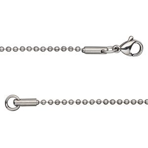 Chain 1pkg1 ball, 1.5mm / lobster claw clasp, stainless steel 16 inch