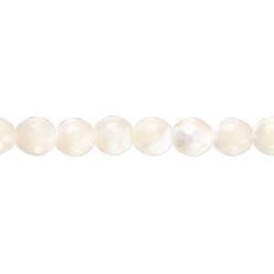 Mother-of-pearl shell 1pkg1, faceted round bead 15.5 to 16 inch white 6mm