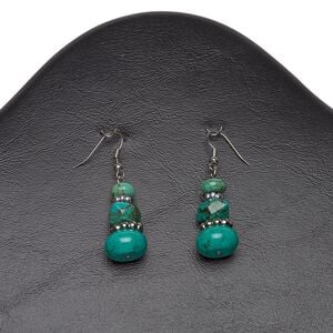 Magnesite / steel / brass 1pkg2, imitation rhodium-plated earring / rondelle 2.25 inch