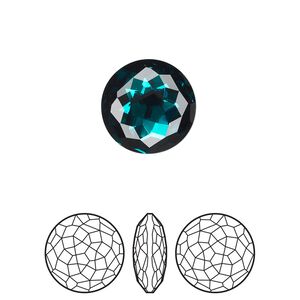 Round stone 48pk emerald foil back, Swarovski&reg; 14mm fancy round 1383