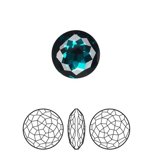 Round stone 48pk emerald foil back, Swarovski&reg; 14mm fancy round 1383 image number 0